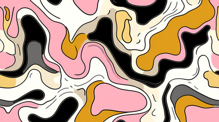 Poster - Abstract swirl pattern featuring pink, gold, black, and cream colors in a modern design