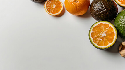 Wall Mural - Beautiful natural fruits and nuts on white background for elegant design