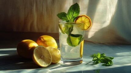 A sparkling limoncello mojito in a still life.