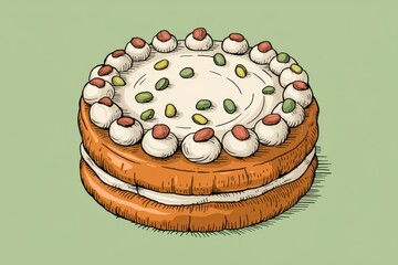 Illustration of a Delicious Layered Cake with Toppings