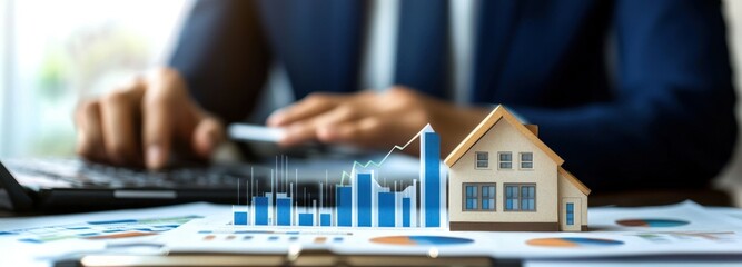 Poster - House Model and Financial Charts Representing Real Estate Growth