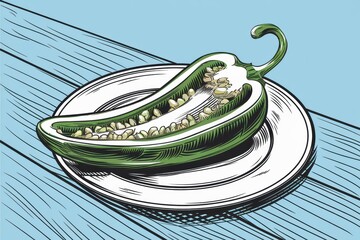 Wall Mural - Illustration of a Jalapeño Pepper on a Plate