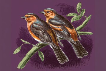 illustration of two birds on a branch