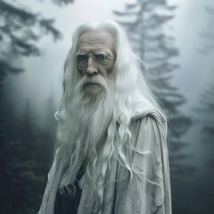 Wall Mural - old wizard in the fog.