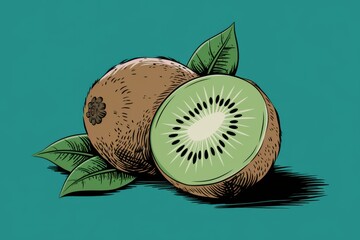 Wall Mural - Stylized Kiwi Fruits with Green Background