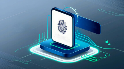 Poster - A futuristic illustration of a smartphone with a glowing fingerprint icon on the screen, surrounded by digital locks and data pathways, symbolizing advanced mobile security technology