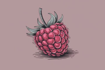 Wall Mural - Detailed Illustration of a Raspberry on Pink Background