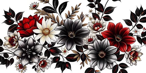 Canvas Print - black and white flowers