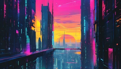 Futuristic manga-style cityscape with neon lights, providing a vibrant backdrop for creative text integration