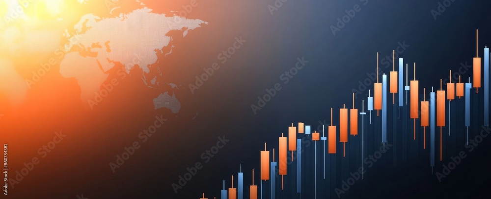 Stock market graph with candlestick charts, orange and blue background ...