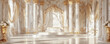 © AI_images - A luxurious stone podium made of white marble with gold accents, placed in an opulent, classical interior with ornate columns and rich fabrics.