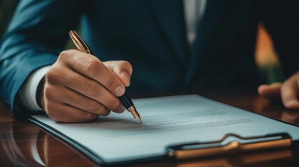 Poster - Close-up of a Hand Signing a Document with a Fountain Pen