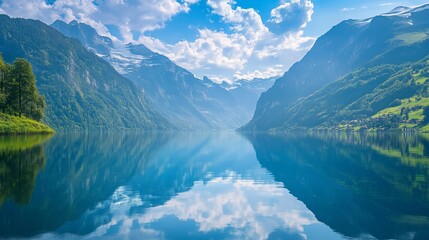 Blue water with mountain landscape