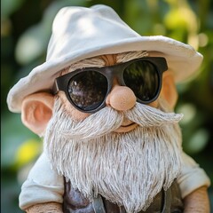 Sticker - A gnome wearing sunglasses and a hat with long white beard, AI