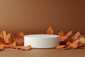 Poster - An autumnal mockup for branding and packaging with a podium for presenting the product.