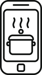 Poster - Simple vector showing a smartphone with a steaming pot on the screen, representing an online cooking course app