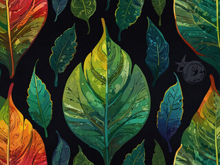 Wall Mural - a logo where a variegated aroid leaf is depicted using vibrant gradients to reflect its color variations