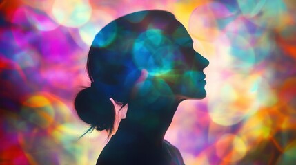 Wall Mural - Silhouette of a Woman's Profile with a Colorful Blurred Background