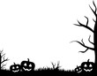 © Liena - Halloween background, decorative bottom line, black silhouette of pumpkins and spooky trees