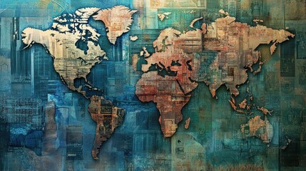 Wall Mural - World Map Composed of Abstract Cityscapes