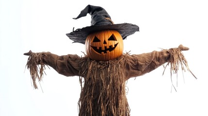 halloween pumpkin scarecrow isolated on white background