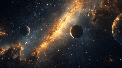 Wall Mural - planets glowing in deep space with swirling nebulae