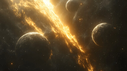 Wall Mural - planets glowing in deep space with swirling nebulae