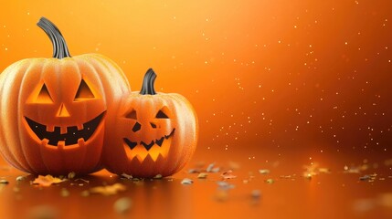 Halloween pumpkins orange banner isolated on transparent background