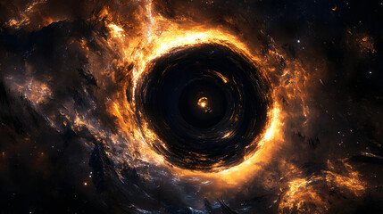 Wall Mural - giant black hole in deep space with glowing light and cosmic dust