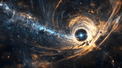 Wall Mural - giant black hole in deep space with light pulled into event horizon