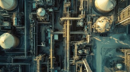 Poster - Aerial View of an Industrial Complex with Large Storage Tanks and Piping