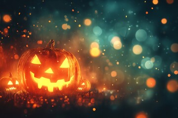 Wall Mural - Eerie illustration of halloween day with bokeh and blur background. Premium illustration for banners, posters, greetings and Halloween celebrations. 
