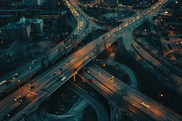 Poster - Aerial image of a city skyline at nighttime with illuminated buildings and streets