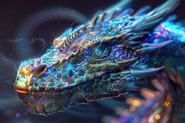 Poster - A colorful dragon's head in close-up, great for mythical or fantasy scenes