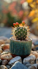 Wall Mural - Close Up of a Blooming Cactus in a Pot