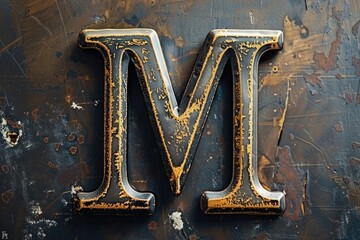 Poster - A close-up shot of a metal letter M, ideal for use in designs related to mathematics, architecture or art