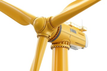 Poster - A large yellow wind turbine on a white background, ideal for use in environmental or renewable energy-related projects
