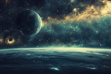 Poster - View of the Earth from space with stars shining bright in the background