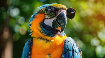 Aufkleber - A vibrant parrot wearing trendy shades and bright colors