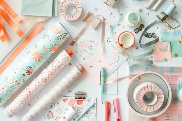 Poster - A assortment of craft materials set up on a flat surface