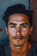 Canvas Print - A close-up shot of a person's face with visible freckles