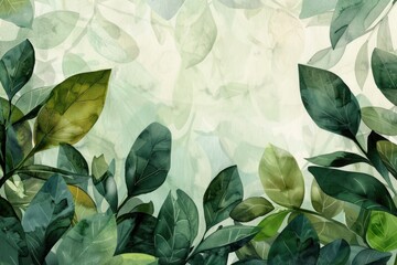 Aufkleber - A beautiful illustration of green leaves against a white background