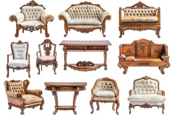Aufkleber - A collection of old-fashioned furniture pieces arranged on a clean white surface