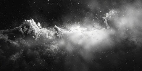 Poster - A black and white photograph of a cloudy sky with big cumulus clouds, great for use in weather or nature related concepts