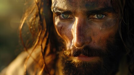 Poster - A close-up shot of a man with distinctive long hair and beard, suitable for use in editorial or commercial contexts