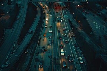 Aufkleber - Busy urban road scene at nighttime, perfect for use in illustrations about modern life, commuting, or transportation