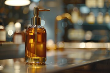 Aufkleber - A bottle of liquid sitting on a kitchen or bar counter