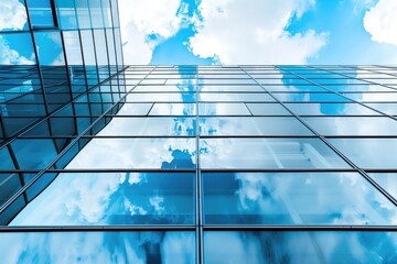 Poster - Tall glass building with a clear blue sky in the background