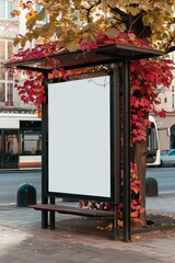 Aufkleber - A bus stop on a city street with a tree nearby, great for urban scenes and transportation-related images