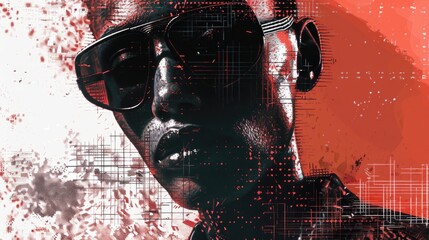 Canvas Print - A person wearing sunglasses against a bright red background, ideal for representing fashion or music themes